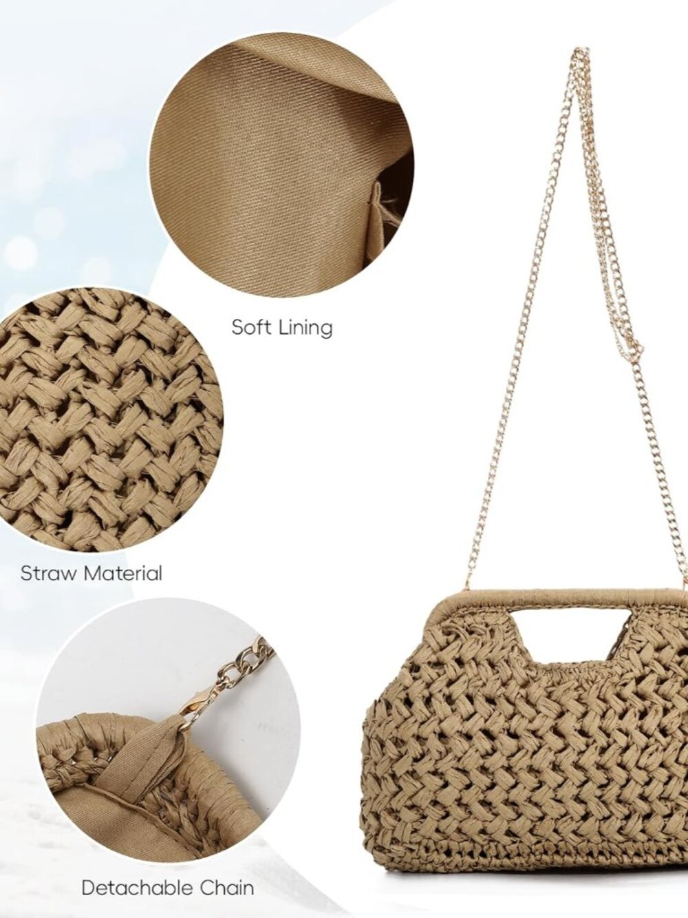 Summer Straw Clutch Purses for Women Woven Dumpling Bag Beach Handbags - Picture 7 of 7